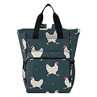 Stylized Chicken Rooster Diaper Bag Backpack for Dad Mom Large Capacity Baby Changing Totes with Three Pockets Multifunction Diaper Bag Tote for Shopping