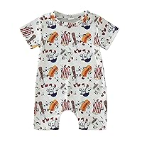 Toddler Comfy Clothes Baby Boys Girls Short Sleeve Cartoon Baseball Print Pullover Romper Newborn Summer Jumpsuit