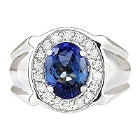4.51 Carat Natural Blue Tanzanite and Diamond (F-G Color, VS1-VS2 Clarity) 14K White Gold Luxury Statement Ring for Men Exclusively Handcrafted in USA