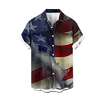 Mens American Flag Printed Shirt 4th of July Hawaiian T-Shirt for Men Button Down Baggy Shirts Summer Beach Tops