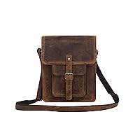 Leather crossbody bag messenger satchel tablet bag 11 inch for men and women by KPL (Distressed Tan Pocket)
