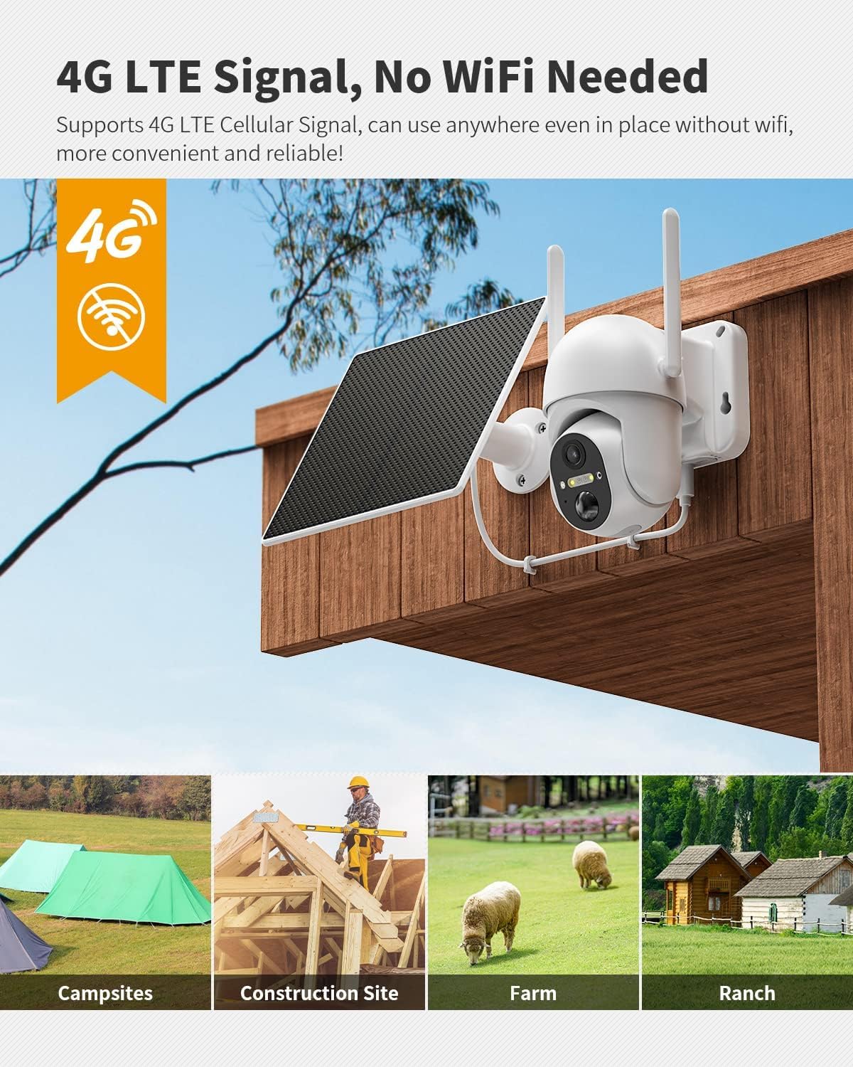 Ebitcam 4G LTE Cellular Security Cameras Include SD&SIM Card, Solar Powered Camera No WiFi Needed, 2K Live Video, 360° View, Color Night Vision, Motion&Siren Alert, Remote Access&Playback on Phone