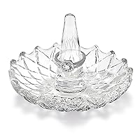 Ring Holder Crystal Glass Jewelry Storage Keep Safe Wedding Engagement Ring Jewelry Organizer Decorative Round Dish Tray Scallop Edge 3 Inch Diameter