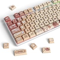 Owpkeenthy XDA Profile PBT Keycaps 75 Percent, 133 Keys Brown Custom Gaming Keycaps 5 Side Dye Sublimation for ANSI & ISO Layouts Cherry Gateron MX Switches Mechanical Keyboard (Cute Bear)