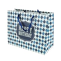 Argyle Checkered Desgin Paper Gift Bags, Small, 10-Inch (Blue)