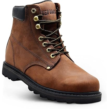 Work Boots for Men Soft Toe – 6inch Leather Boots for Construction Rubber Sole Working botas de trabajo para hombre, “Tank” Workboots