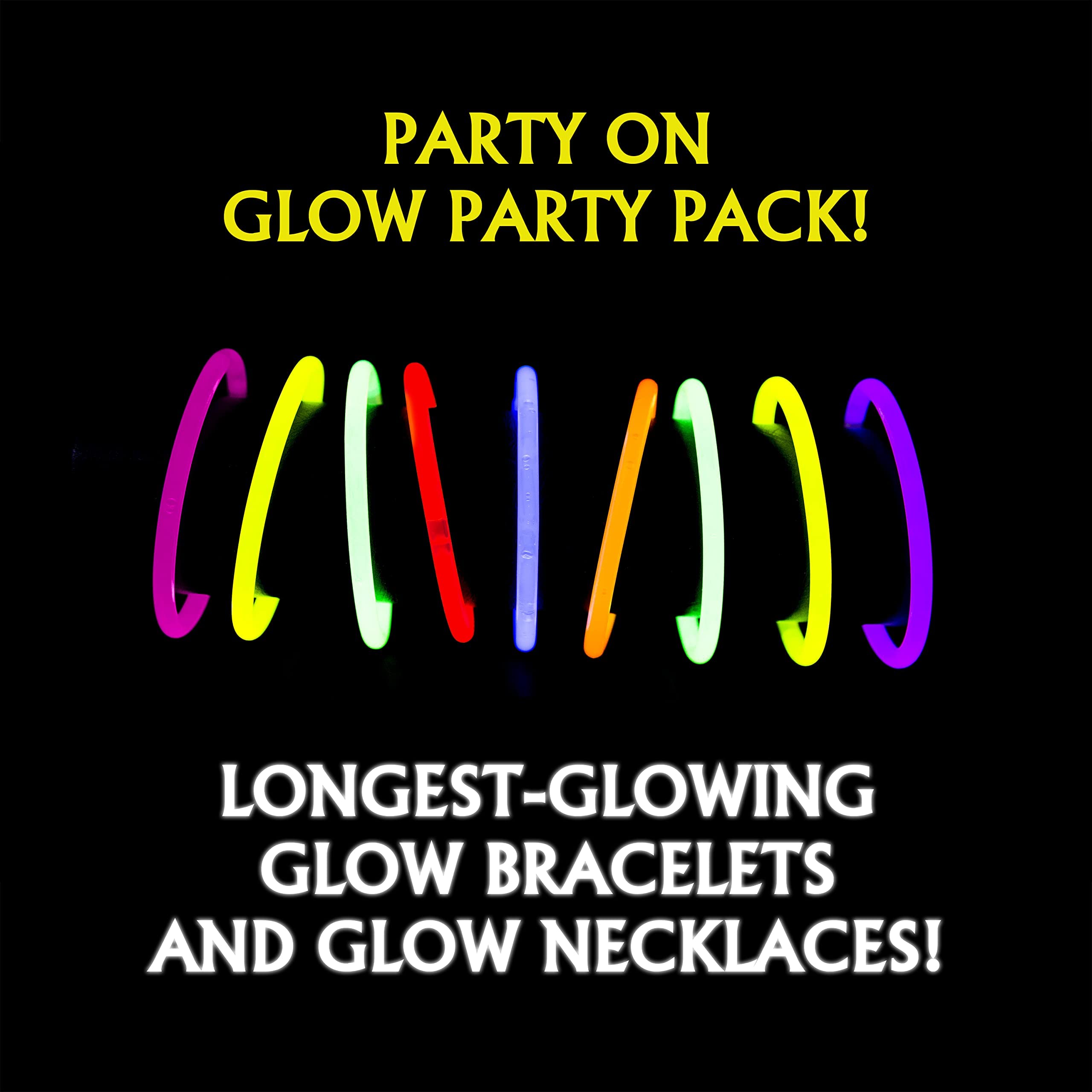 Party On Glow Sticks Bulk Party Supplies. 100 Pack. 8 Inch Glow in the Dark Sticks, Light Up Party Favors. Neon Glow Bracelets and Glow Necklaces with Connectors. Glow Party Decorations