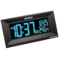 RHYTHM 8RZ196SR02 Alarm Clock, Radio Clock, Digital, Gradient, LED, Display, AC Power, Black, Iroria M, Iloria M