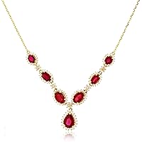 DECADENCE 14K Yellow Gold Round Cubic Zirconia & Pear Shape/Oval Ruby Dangling 18