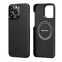 pitaka Case for iPhone 15 Pro Compatible with MagSafe, Slim & Light iPhone 15 Pro Case 6.1-inch with a Case-Less Touch Feeling, 600D Aramid Fiber Made [MagEZ Case 4 - Black/Grey(Twill)]