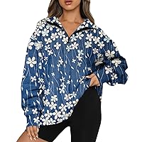 Womens Oversized Hoodie Zipped Hoodies Vintage Fleece Hooded Casual Fashion Long Sleeve Print Sweatshirt