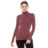 Womens Long Sleeve Mock Neck Warm T-Shirt, UV Protective Fabric UPF 50+ (Made with Love in The USA)