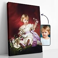 Turn Me Royal Custom Kid Portrait from Photo, Canvas Wall Art as Unique Personalized Gifts for Kids, Turn your Son or Daughter into Princess, Prince, Knight, Royalty (The Little Girl with Flowers, 24