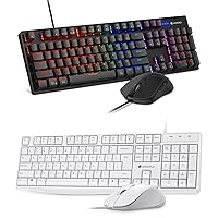 KOORUI Wired Gaming Keyboard and Mouse Combo, Full-Sized 104 Keys Machanical Computer Keyboard with Ergonomic Design and Optical Wired Mouse Bundle with Wired Keyboard and Mouse Combos(Office)