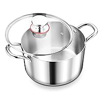 Daniks Tokio Stainless Steel Stock Pot with Glass Lid | Induction 2 Quart |  Pasta Pot with Strainer Insert | Dishwasher Safe Pot | Measuring Scale 