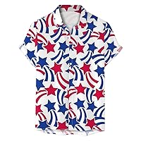 Men's Short-Sleeve 1776 Independence Day Print Shirt Casual Button Down Star Stripes Patriotic Summer Beach Shirts