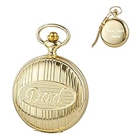 Personalized Customize Gold Stripe Cover Personalized Engraved Dad Pocket Watch - Engraved Dad Cover Pocket Watch with Chain