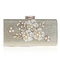 Women Pearl Flower Clutch Handbag Evening Bag Wedding Party Wedding Cocktail Clutch Purse with Pearl Beads (One Size),Gold
