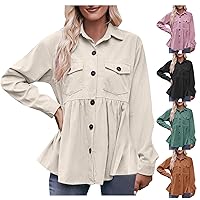 Button Down Blouse Shirt Womans Long Sleeve Solid Color Shirt Tops Turndown Collar Loose Work Formal Tee Tunics