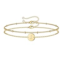 TINGN Gold Initial Bracelets for Women Girls, Dainty 14K Gold Filled Layered Beaded Letter Initial Bracelet Personalized 26 Alphabet Disc Monogram Charm Bracelet Jewelry Gifts for Girls Gifts