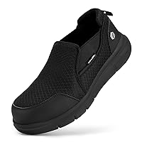 FitVille Slip on Steel Toe Shoes Men Extra Wide Composite Toe Work Shoes for Men Puncture Proof