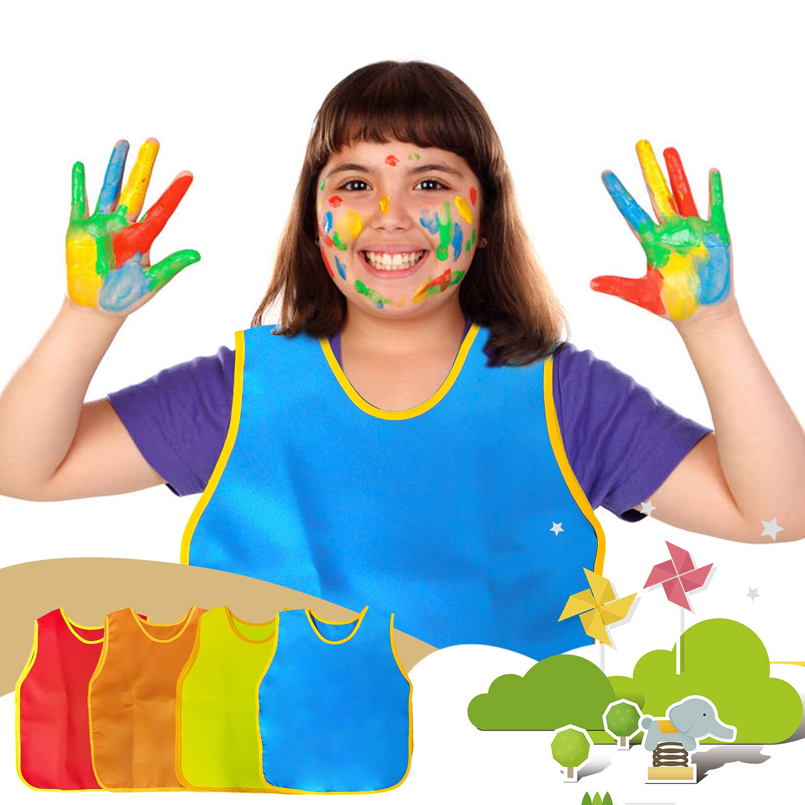 NANASO 4Pack Smock for Kids,Children Waterproof Art Smock Painting Feeding, Kids Painting Apron Handwork, Cooking, Toddler Paint Smock for Age 2-6 Years Gifts