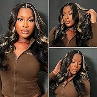 Nadula Chocolate Brown Blonde Body Wave 13x4 Lace Front Wigs Human Hair Transparent Lace Frontal Wig with Balayage Highlights Glueless Colored Wig Pre Plucked Natural Hairline 150% Density 16inch