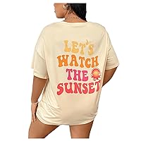 SOLY HUX Women's Plus Size Letter Print T Shirts Half Sleeve Crew Neck Summer Tee Tops