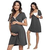 WiWi Soft Viscose from Bamboo 3 in 1 Maternity/Delivery/Nursing Labor Nightgowns Breastfeeding Sleep Shirt Gowns S-XXL