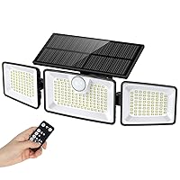 Solar Motion Sensor Lights, 252 LEDs 3 Head Adjustable Solar Lights Outdoor, 2700LM 355°Wide Angle Commercial Street & Area Lights with Remote Control, IP67 Waterproof Spot Light with 3 Modes