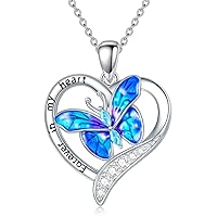 Blue Butterfly Heart Necklace 925 Sterling Silver Gifts for Women Engraved with “Forever in My Heart”, Valentine's Jewelry Gifts for Women Girls