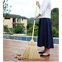 Whisk Broom, Whisk Broom Hand Broom 55 Inch Long Grass Rake, Wood Handle Handmade Natural Plant, Anti-Static Wall-Mounted for Home, Outdoor, Garden (Size : 140x38cm) (140x38cm)