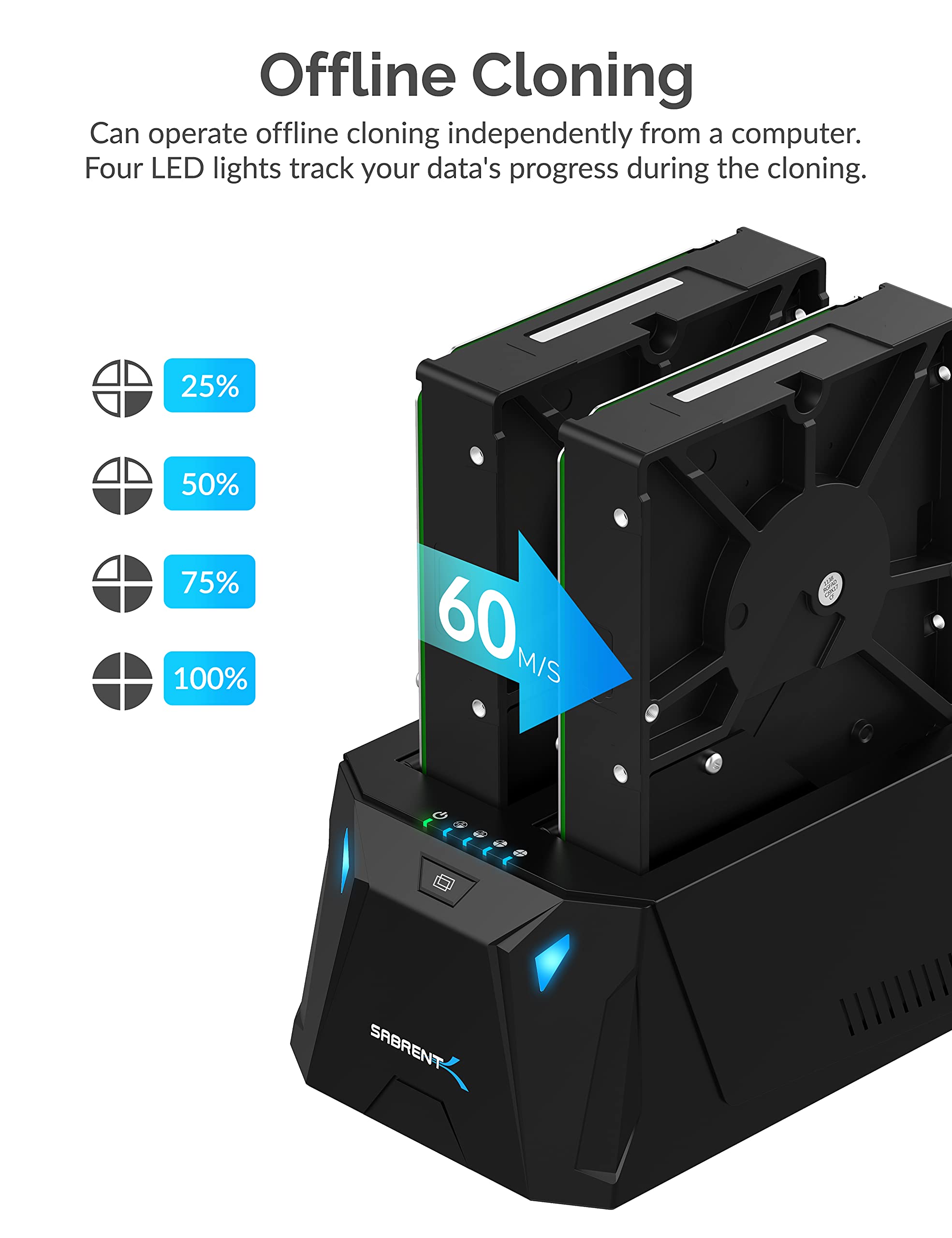 SABRENT USB Type C SATA 2.5” & 3.5” Dual Bay Hard Drive Docking Station | Offline Cloning | Up to 5Gbps | Tool Free Installation (EC-CH2B)