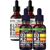 Unflavored D3 K2 and Vitamin B12 Liquid Drops Bundle - Potent Liquid Vitamins for Heart, Joint, Energy, & Immune Support - Non-GMO, Gluten-Free, 2pk Each