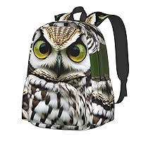 Cute Owl Backpack Print Shoulder Canvas Bag Travel Large Capacity Casual Daypack With Side Pockets