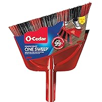 O-Cedar PowerCorner One Sweep Broom with Step-On Dustpan and 3-Piece Handle, Red (Pack of 1)