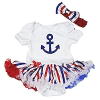 Petitebella Sailor Anchor White Bodysuit RWB Striped Tutu Baby Dress Nb-18m