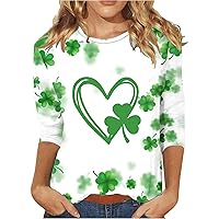 St. Patrick's Day Shirts for Women Clover Graphic 3/4 Sleeve Round Neck Pullover Tunic Tops Casual Loose Fit Tee Shirt