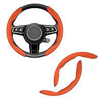 Amiss Car Nappa Leather Steering Wheel Cover, Car Interior Accessories, 2PCS Segmented Steering Wheel Protector, Universal 99% Car Wheel Cover Protector (Orange)