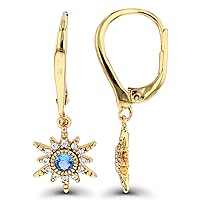 Sterling Silver Yellow 3mm Round Bezel #109 Blue Spinel & Round White Cubic Zirconia Star Dangling Earrings