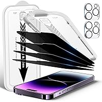4 Pack Privacy Screen Protector for iPhone 14 Pro Max[6.7 inches] With 2 Pack Camera Lens Protector, [Drop Protection] 9H Hardness Scratch Resistant Tempered Glass Film, Easy to install