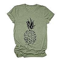 Petite Spring Clothes for Women 2024 Women Casual Pineapple Printing T Shirts Round Neck Short Sleeve Tee Tops