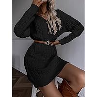 TLULY Sweater Dress for Women Cable Knit Sweater Dress Without Belt Sweater Dress for Women (Color : Black, Size : Medium)