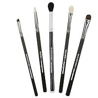 Basic Eyeshadow Makeup Brush Set - Beauty Junkees 5pc Professional Eye Make Up Brushes for Transition Blending, Eyeliner, Pencil Smudger, Shader, Tapered Crease, Black Labeled, Affordable