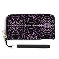 Purple Spider Web Women's Wristlet Clutch Purse Handheld Wallet Travel Handbag with Credit Card Holder for Men