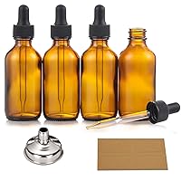 AOZITA 4 Pack, 2 oz Dropper Bottles with 1 Funnels & 4 Labels - 60ml Thick Dark Amber Glass Tincture Bottles with Eye Droppers - Leakproof Essential Oils Bottles