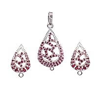 Ruby Necklace Jewelry Set In 925 Sterling Silver , 18 Inches Necklace , 1.5 mm Mini Round Ruby Stone Jewelry Set