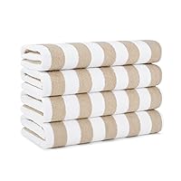 Arkwright California Cabana Stripe Beach Towel - Pack of 4 - Large Soft Quick Dry Cotton Terry Towels Set for Pool, Swim, and Hot Tub, Oversized 30 x 70 in, Beige