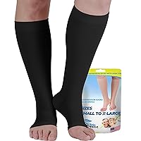 ABSOLUTE SUPPORT Opaque Graduated Support Compression Knee High Socks with Open Toe for Men and Women 20-30mmHg | For Varicose Veins Circulation, Embolism, Leg Pain - Black, Large - A511BL3