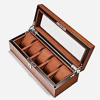 5-Slot Single-Row Storage Case, Multi-Function Jewelry Watch Multi-Cell Display Box, Retro Flocking Interior Brown 0104B